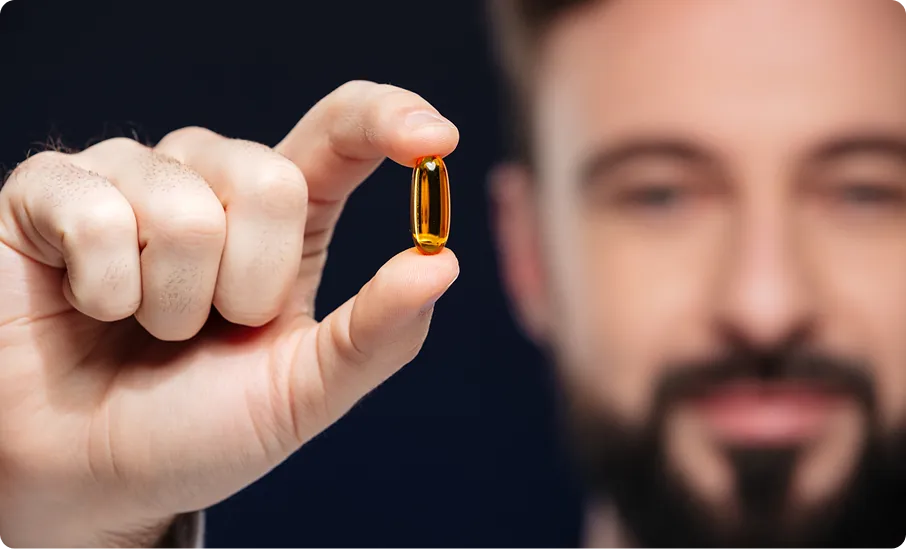 Uomo che tiene le capsule